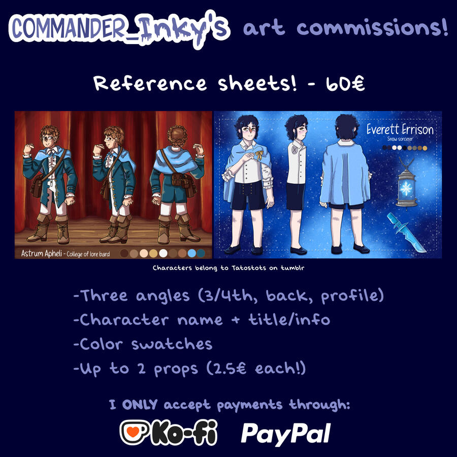 Commission sheet for the reference sheet option.